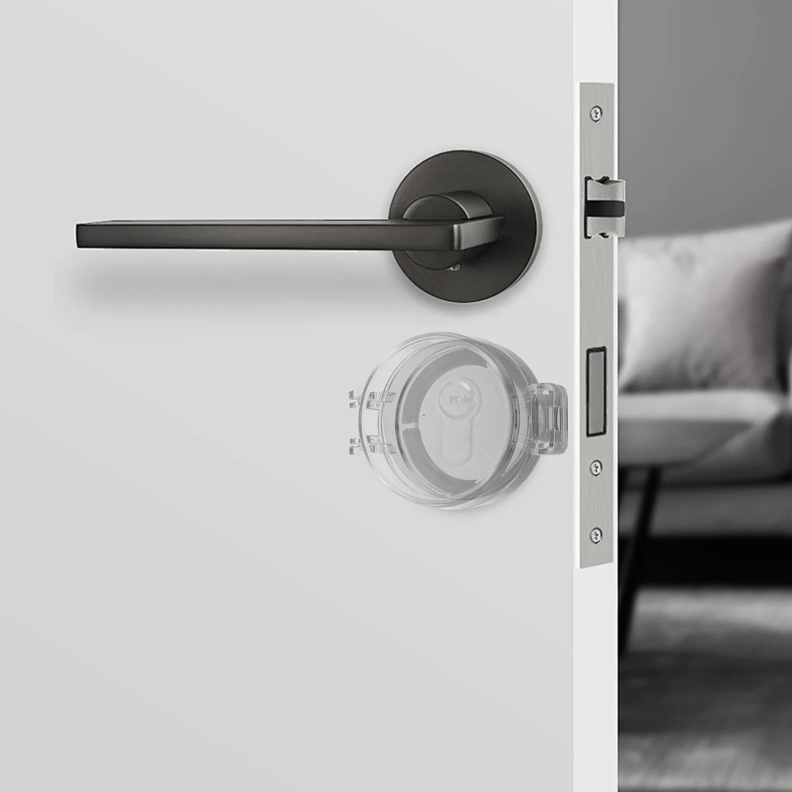 

3pcs Transparent Child Safety Cover For Door Locks Easy Install Durable Protection For Bedroom Kitchen Interior Doors Clear Push