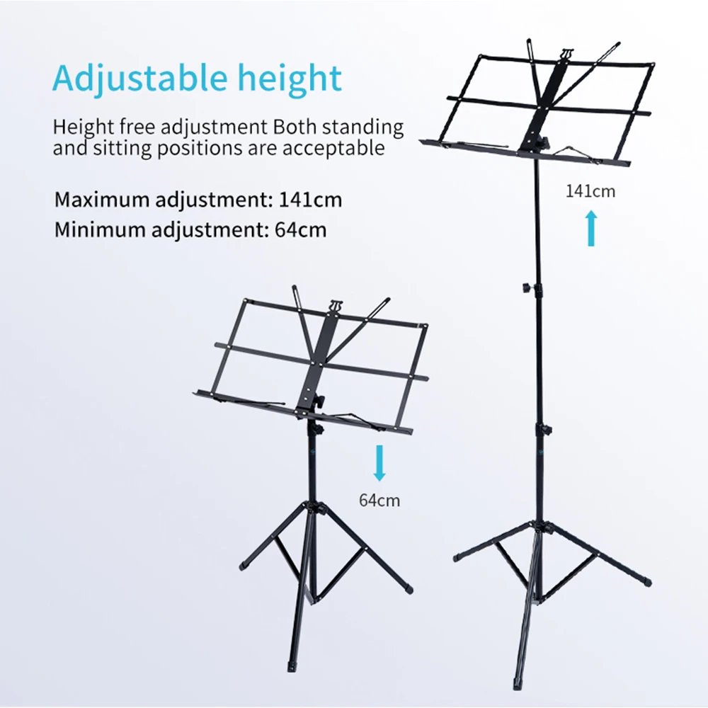 JOYO GSS-03 Folding Music Sheet Stand Portable Aluminum Alloy Tripod Music Stands Holder Height Adjustable with Carrying Bag