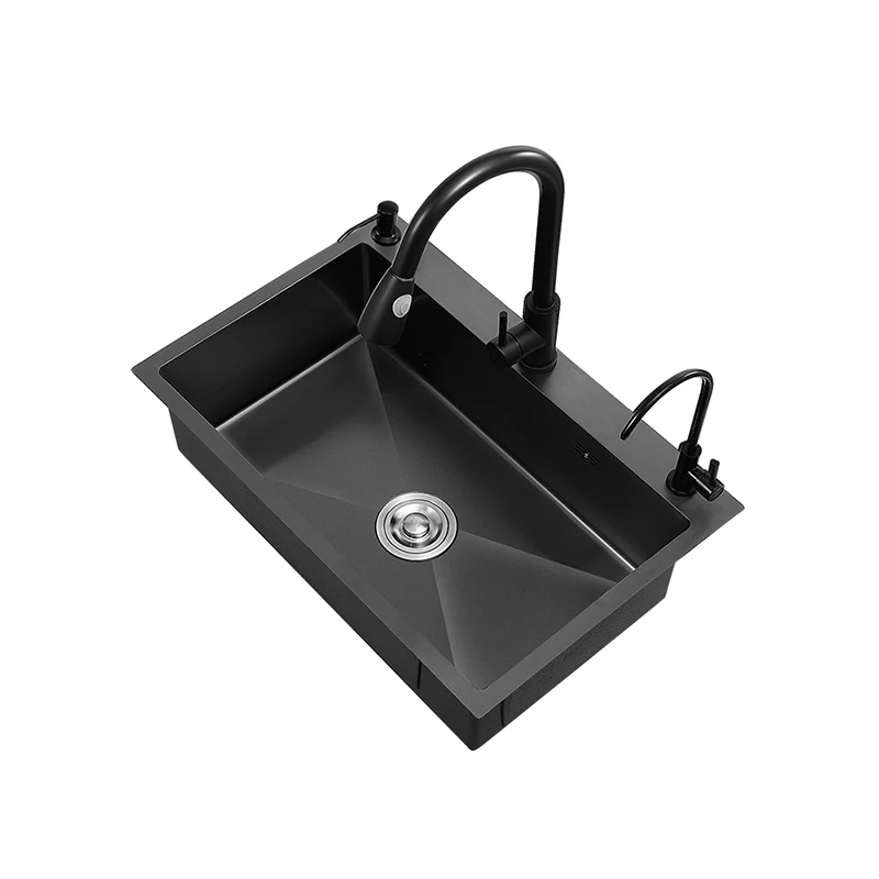 Kitchen Sink Black Nano-Sink Single-Slot Household Hand-Washing Basin Kitchen Large 304 Stainless Steel Sink Sink Bowl