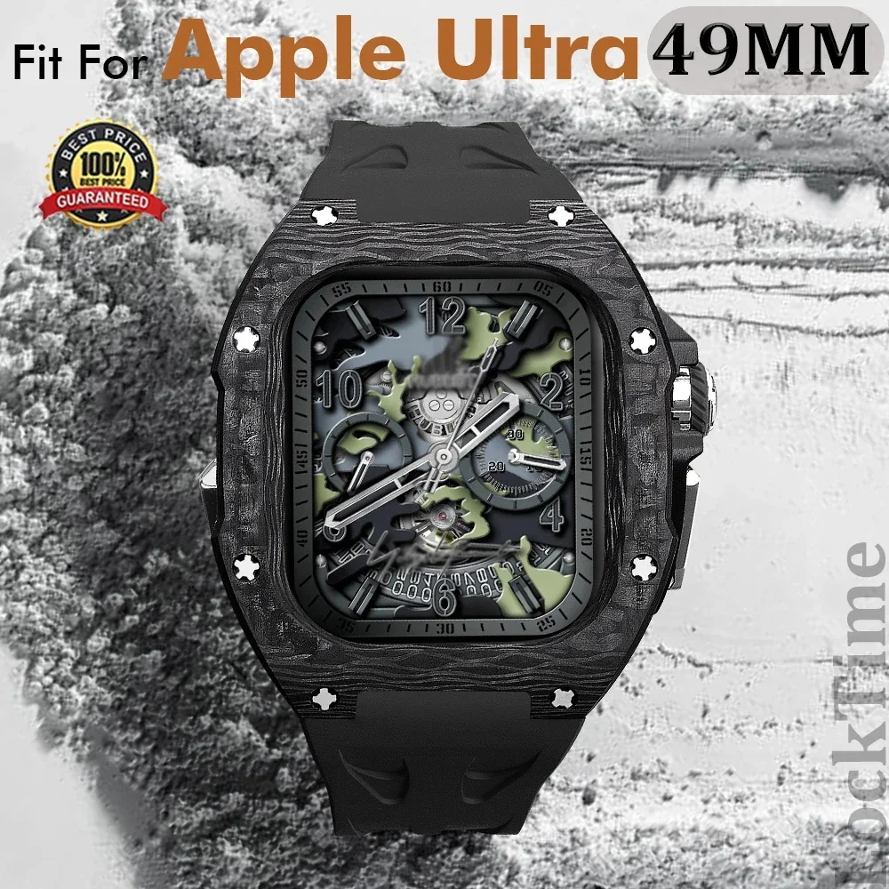 

Carbon Fiber Titanium Case For Apple Watch Ultra 2 49mm Luxury Fashion Modification Kit Cover Rubber Band Protection iWatch S8