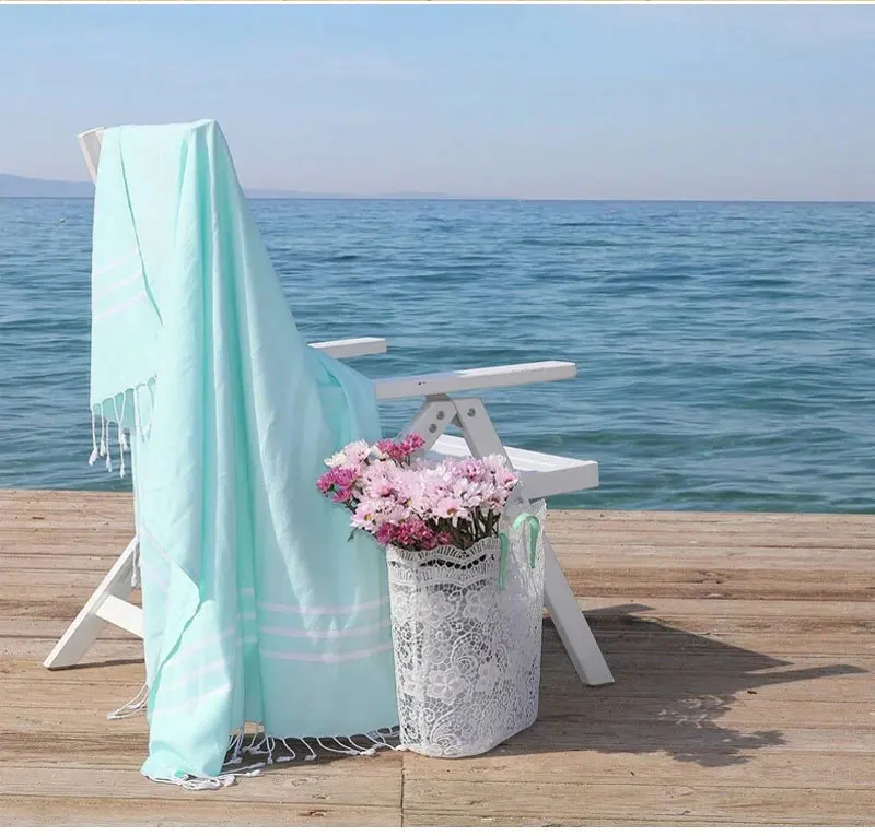 Türkisches Strandtuch, 100 x 180 cm, 100 % Baumwolle, sandfrei, schnell trocknend, extra groß, leicht, für Reisen, für Erwachsene, Strandtuch – Detail 9