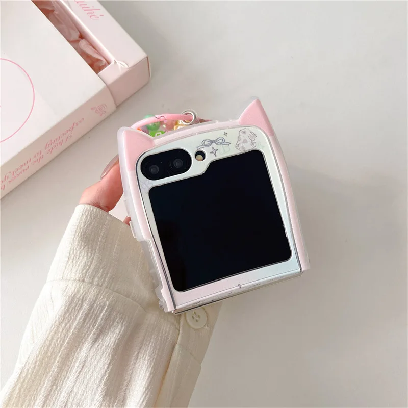 Cat Ear Cartoon Rabbit Phone Case for Samsung Galaxy Z Flip 6 5 4 3 Protective Back Cover for ZFlip4 ZFlip5 ZFlip6 Case Shell
