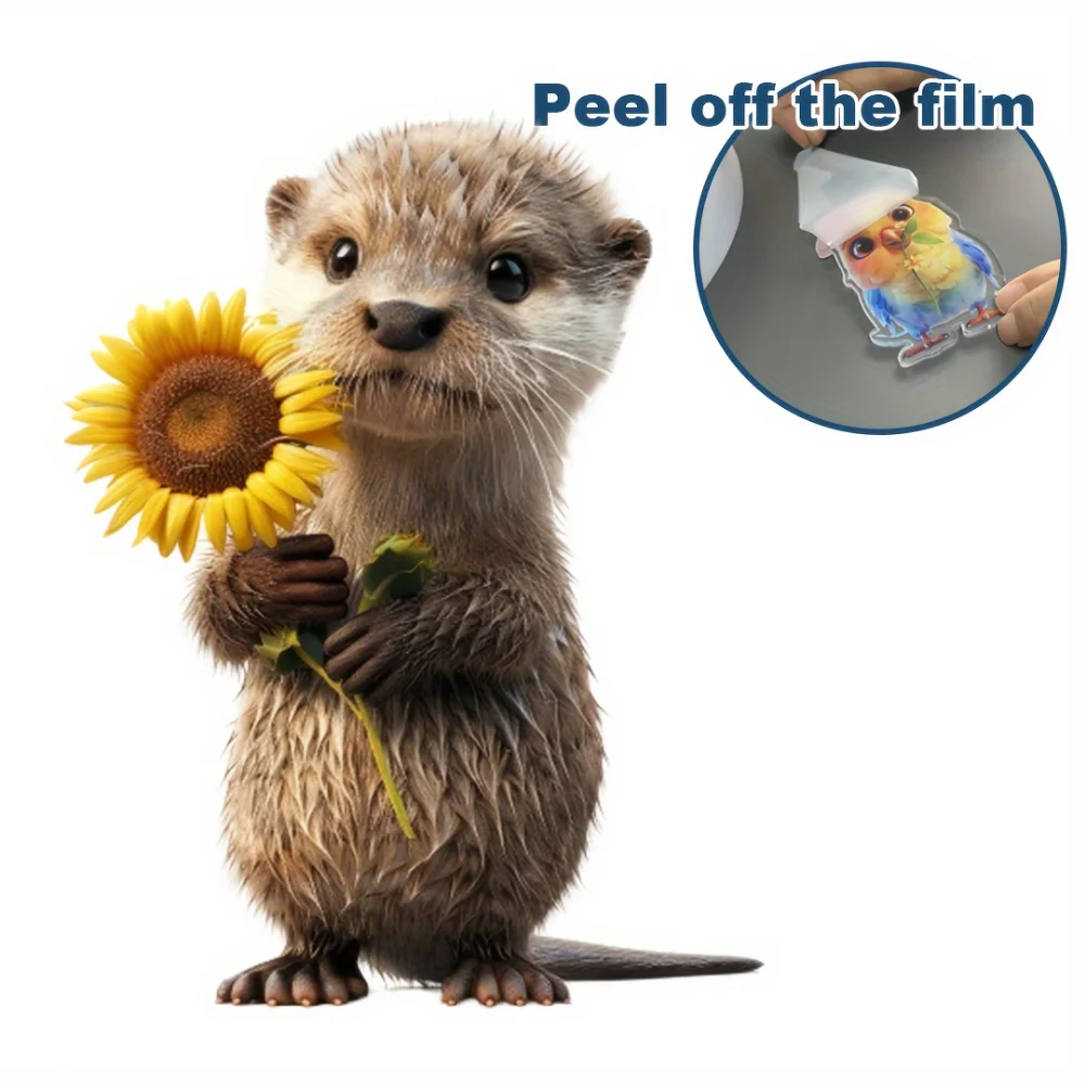 2D Otter with Sunflower Acrylic Pendant Cute Animal Keychain Versatile Charm Cartoon Decor for Car Backpacks Festive Party Gift