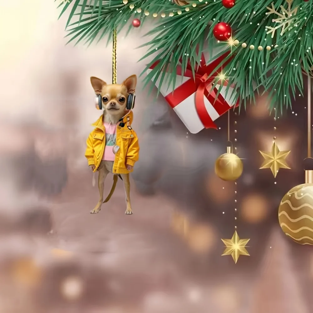 Милая акриловая собака, прослушивающая музыку, универсальное автомобильное зеркало и брелок, идеально подходит для фотографий, украшения, 1 шт.