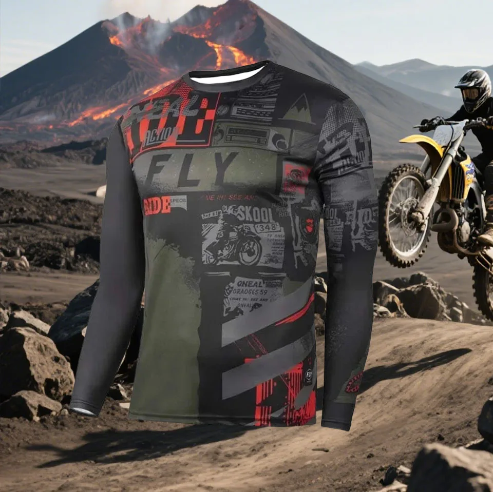 

New Men's T-shirt Fashion Trend Quick Dry Crew Neck T-Shirt Motocross Apparel 3D Printed Long Sleeve Top Breathable Passionate