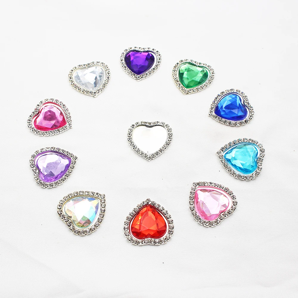 

10 шт./упаковка, 28 мм, акриловые пуговицы в форме сердца с эффектом бриллианта, аксессуары для одежды своими руками, украшение для свадебных лент