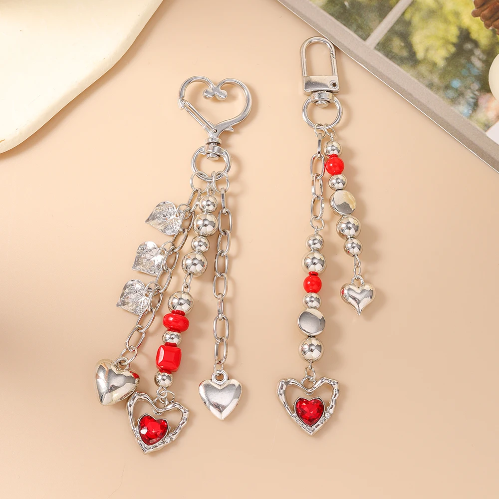 Aihua Fashion Kristall Rotes Herz Schlüsselanhänger für Frauen und Mädchen, Schlüsselring, Handtaschenanhänger, DIY Taschencharms, Schlüsselanhänger Geschenke – Detail 4