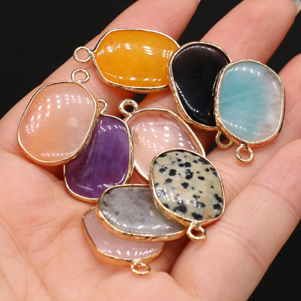 25x16mm Oval Shaped Gold Color Wrapped Pendant Natural Stone Crystal Agate Charms for Jewelry Making DIY Necklace Accessories