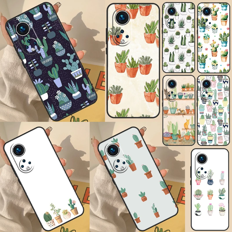 Cute Cactus Potted Plant Case For Huawei Honor X8a X8 X7 X9a 50 70 90 Magic5 Lite P40 P20 P30 P60 Pro P Smart Cover