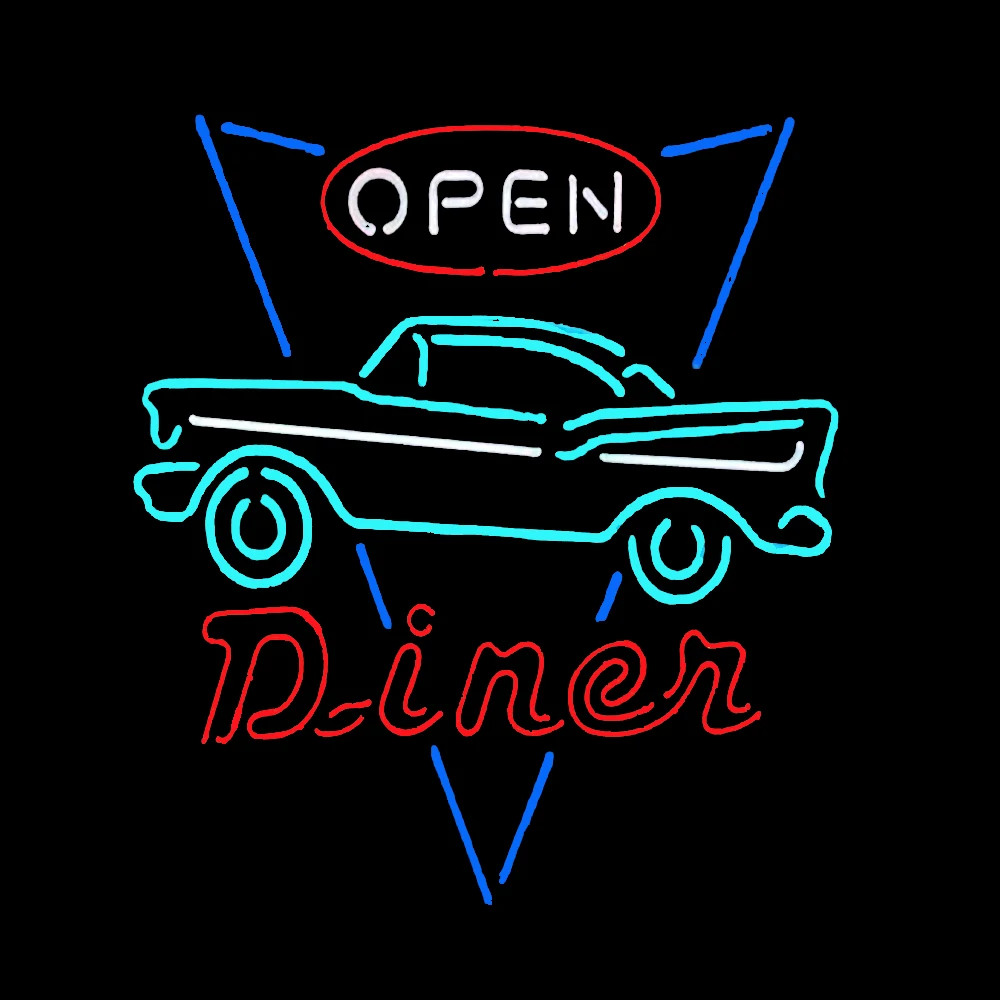 Imagem -02 - Custom Handmade Neon Sign Light Classic Car Diner Aberto Tubo de Vidro Real Loja Restaurante Anuncie Decoração do Quarto Lâmpada de Exibição 20x24 Polegadas