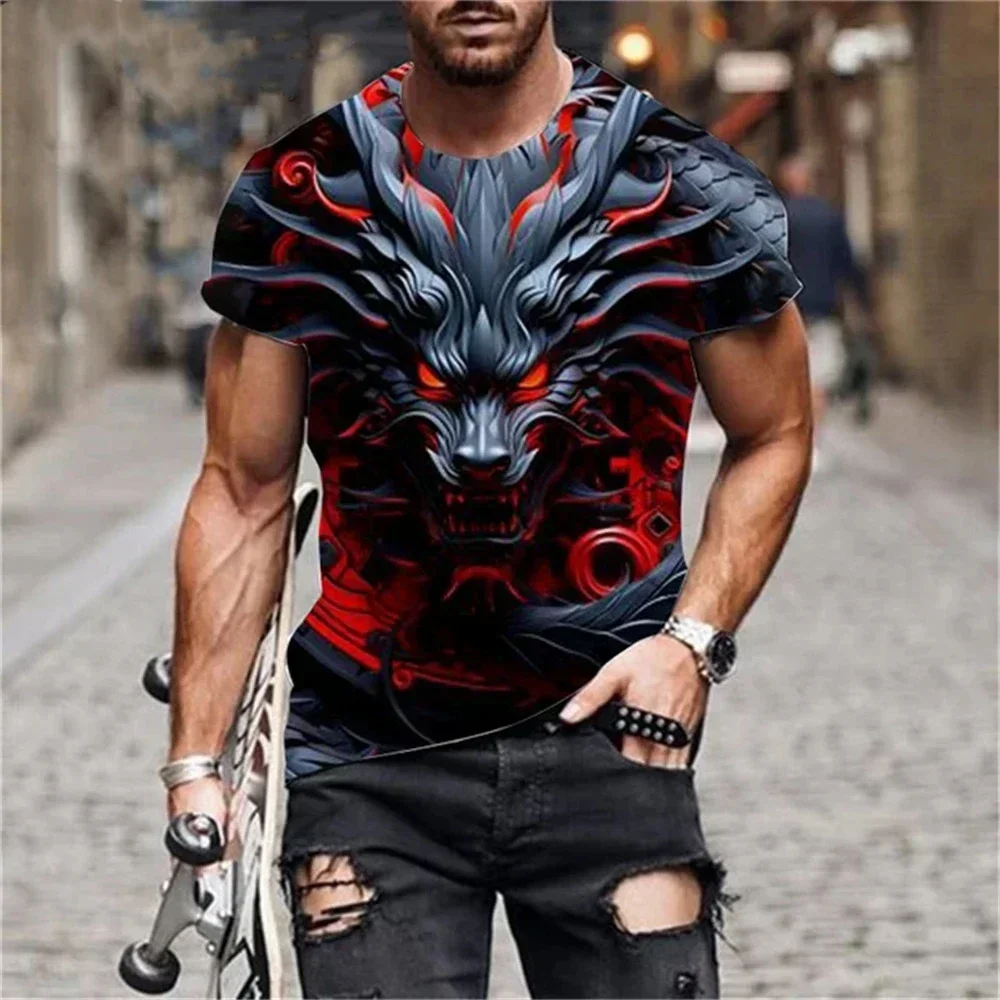 Men's Clothing 3D Dragon Printed Casual Short Sleeve Tee Summer Casual O-Neck Printed Dragon Design Oversized T-Shirt for Men