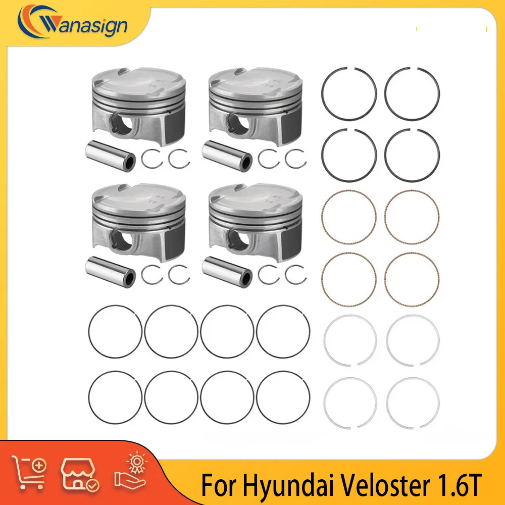 Juego de pistones y anillos para motor 1.6 L L4 Gas G4FJ, compatible con Hyundai Veloster 1.6T 2013-2017, 230402BAA0