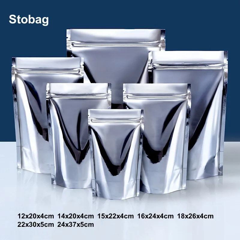 

StoBag 100pcs Food Pacaging Ziplock Bag Aluminum Foil Stand Up for Candy Tea Nuts Snack Grains Storage Reusable Pouches Logo