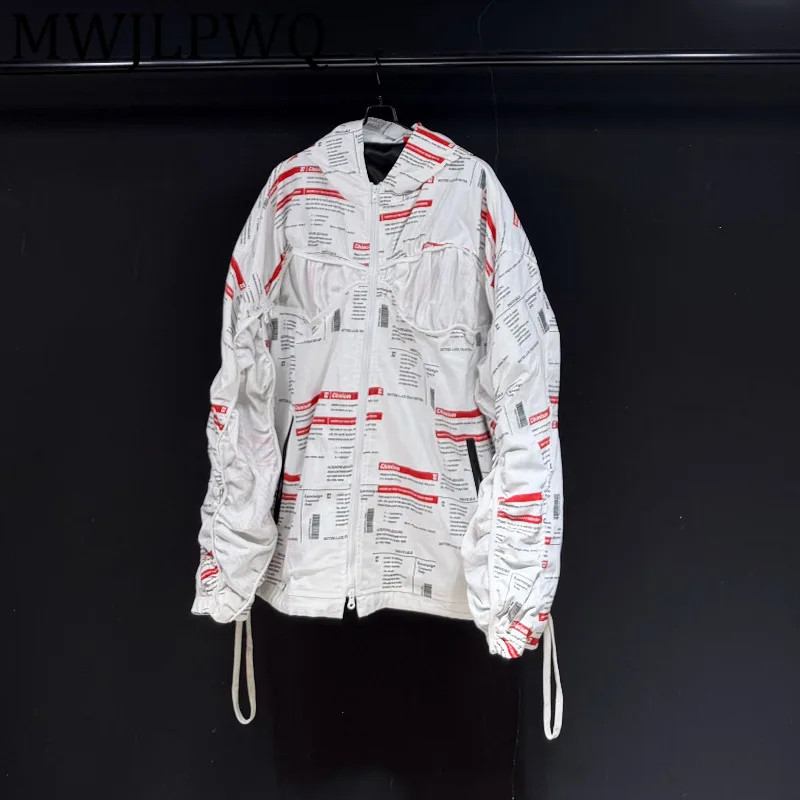 

MWJLPWQ Свободное осеннее повседневное пальто унисекс с капюшоном и шнурком с газетным принтом, мужское уличное осеннее повседневное пальто с длинными рукавами, модное 12885