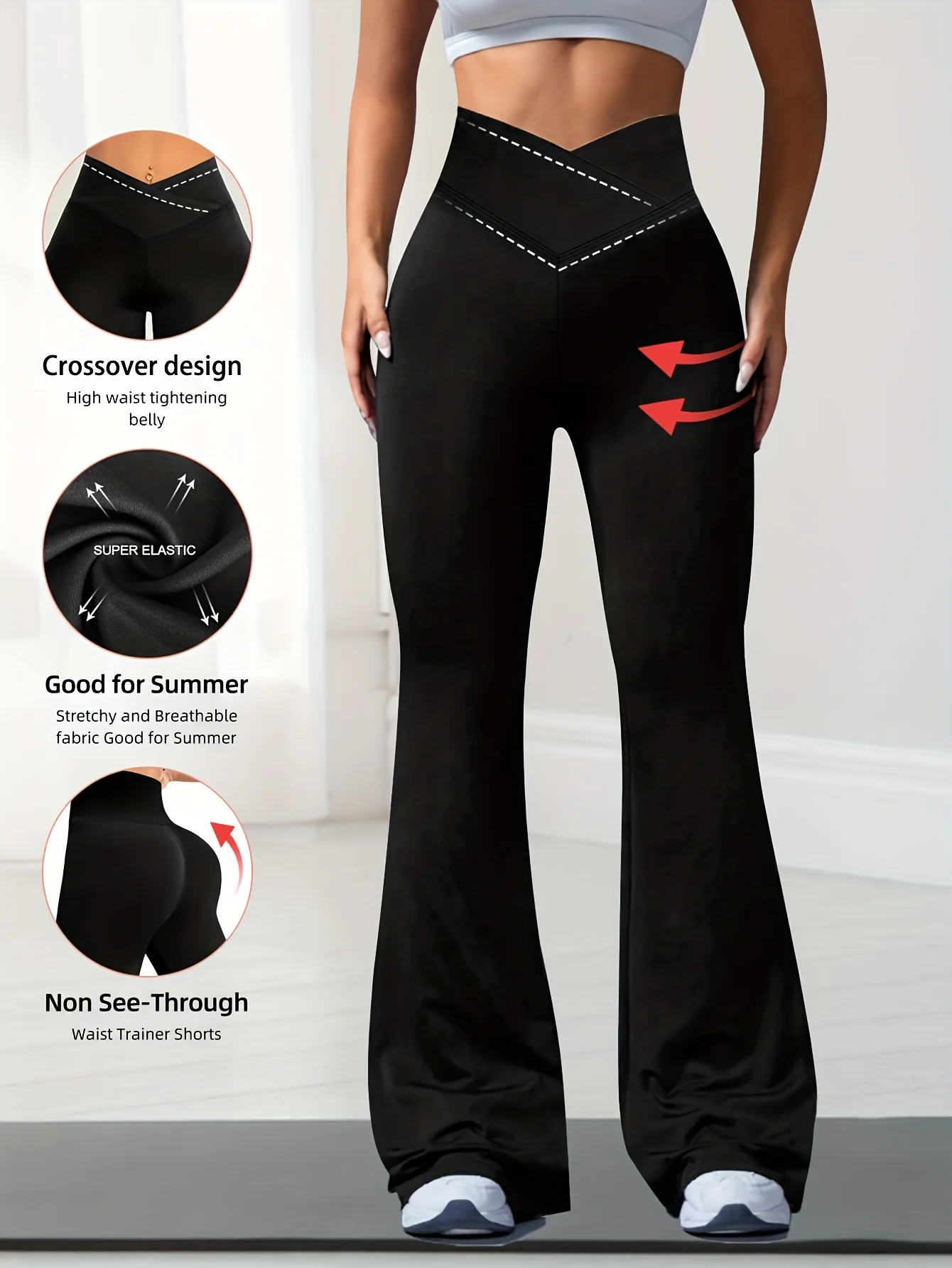 

Новинка 2026: Весенние черные женские брюки-клеш с высокой талией, утягивающие живот, с эффектом подтяжки ягодиц, облегающие, для йоги и повседневной носки