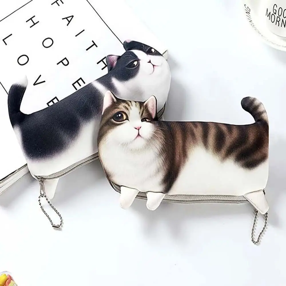 Imagem -01 - Soft Cloth Pencil Case para Crianças Material Escolar Papelaria Pen Bolsa Organizador de Armazenamento Simulação Cartoon Cat soft cloth pencil case para criancas material escolar papelaria pen bolsa organizador de armazenamento simulacao cartoon cat 01