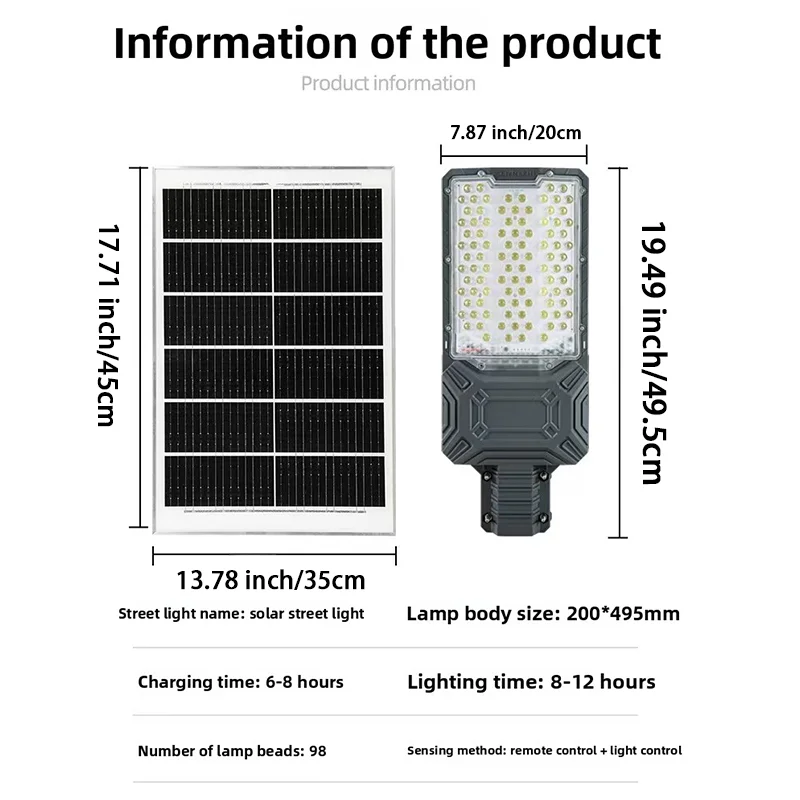 RUISENZHUO Lampione stradale a energia solare commerciale, lampione solare,Luce stradale solare impermeabile per esterni, Luci solari per esterni dal tramonto all'alba per la notte