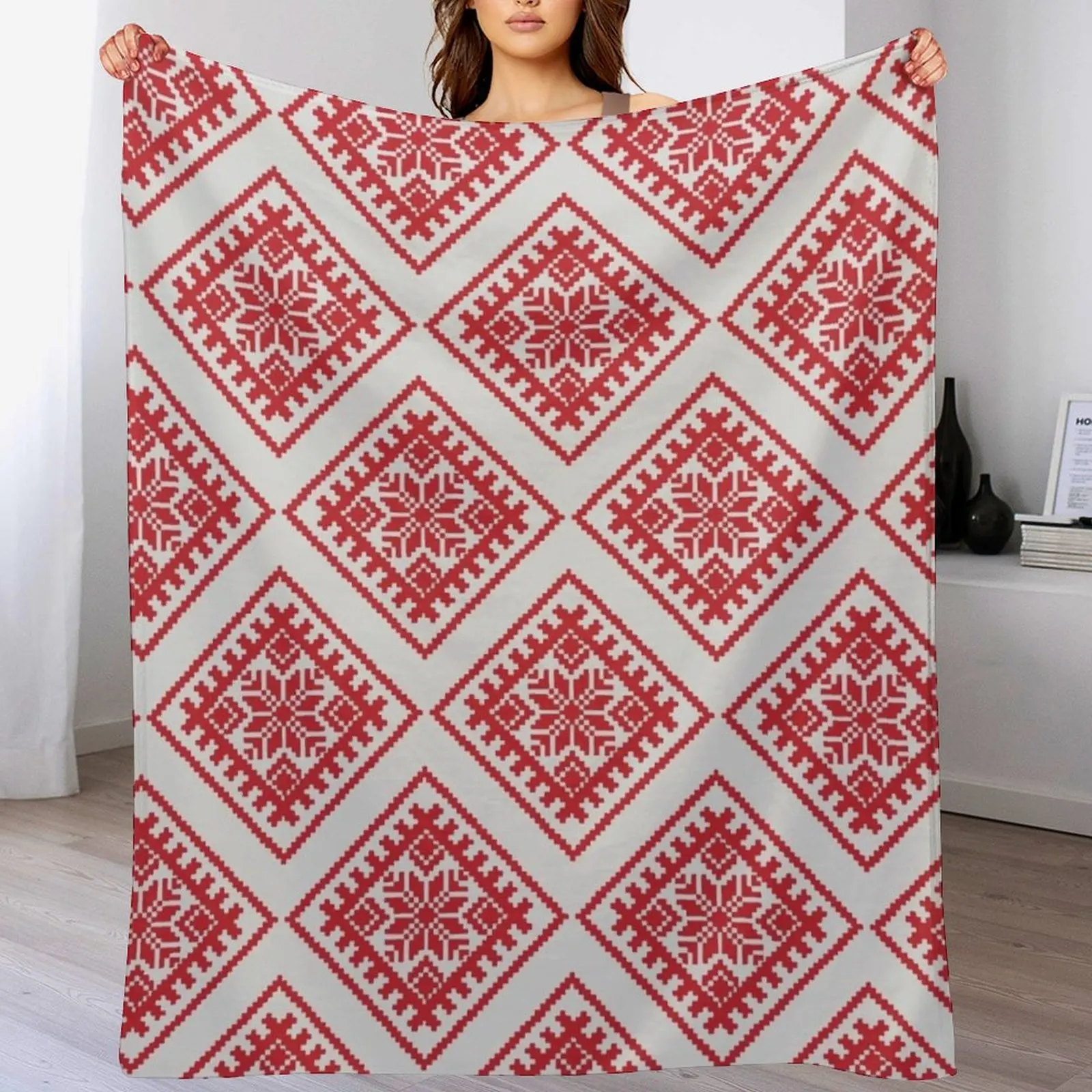 

Symbolic and Traditional Latvian Ornaments Throw Blanket Moving Luxury Designer Blankets