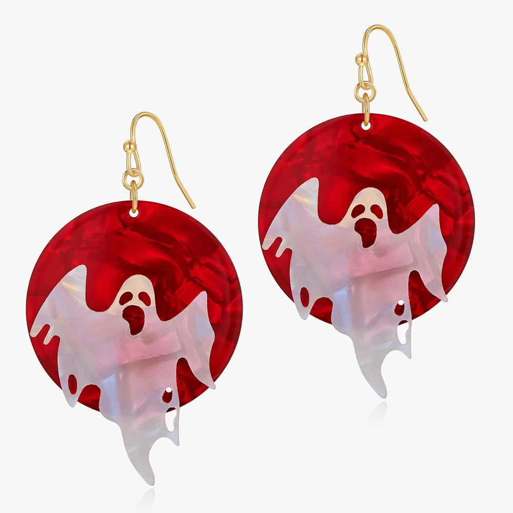 

Kitykiss Halloween Ghost Acrylic Earrings Creative Red Round Dangle Earrings