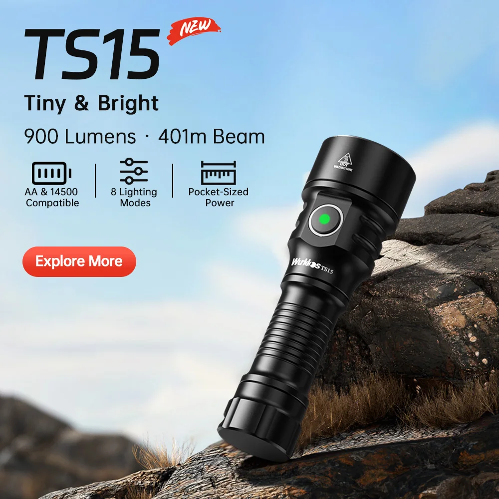 Wurkkos TS15 Mini EDC Taschenlampe, 900 Lm SFT25R LED: Wiederaufladbar, Wasserdicht, Ideal für den Heimgebrauch und Leichtgewichtig für Wanderungen
