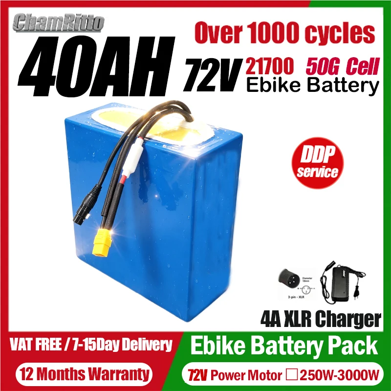 

Electric bicycle EScooter 72V 20ah 30ah 35ah 40ah 50ah Lithium Battery Electric Bike 21700 72V 1000w 2000w 3000W Conversion kit