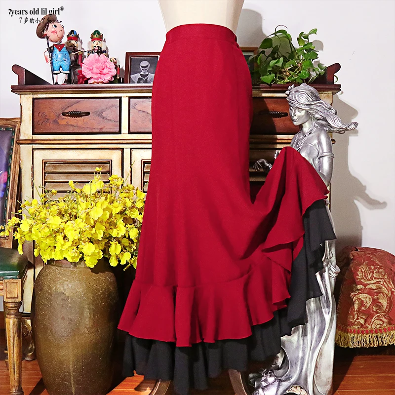 Spanish Dance Dress Flamenco Practice Skirt Multilayer Wear WomenFishtailDTT64