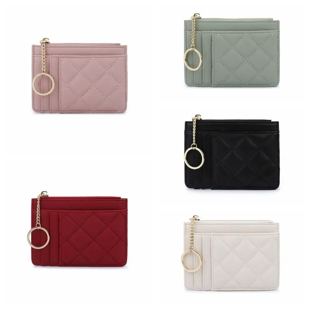 Fashion Short Hangging Card Bag PU Leather Multifunction Multi-card Wallet with Keychain Zipper Card Holder Unisex