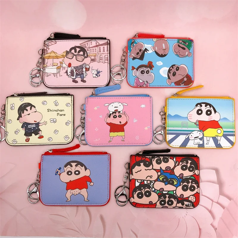 Cartoon Anime Crayon Shin-Chan Card Holder Cute PU Card Sleeve Zero Wallet Student Id Card Holder with Keychain Mini Coin Purse