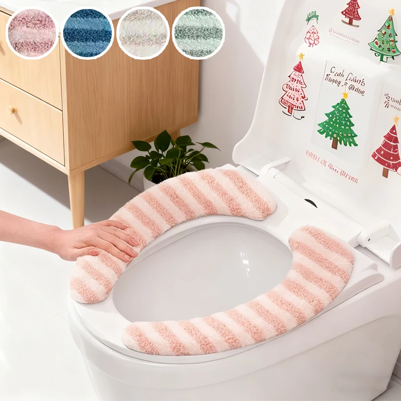 

2PCS Winter Warm Toilet Seat Cover Washable Plush Cushion Soft Thickened Universal Bathroom Mat Reusable Comfort Accessory