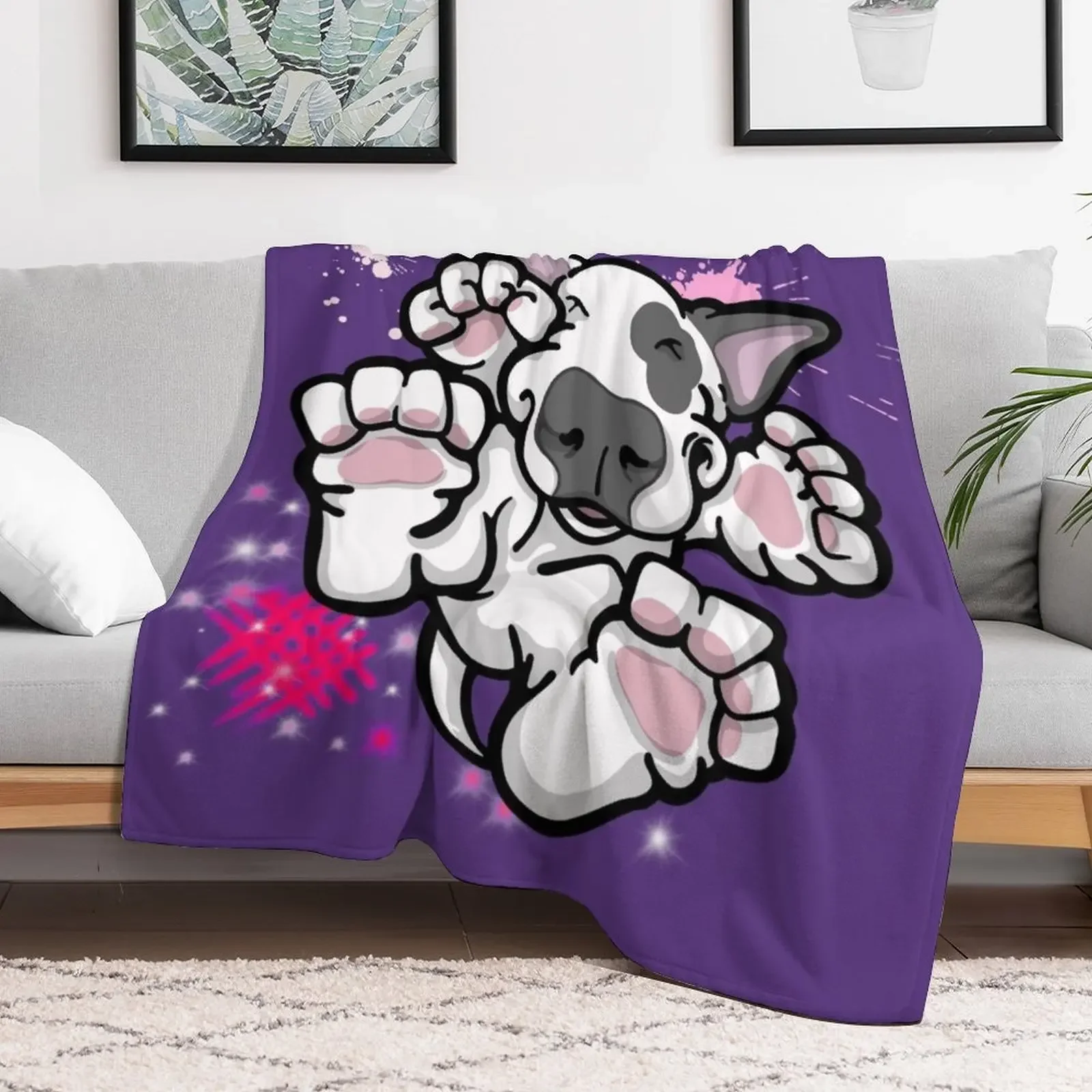 Bullterrier Surprise Pink Throw Blanket Easy Care Comfortable Blanket for Couch