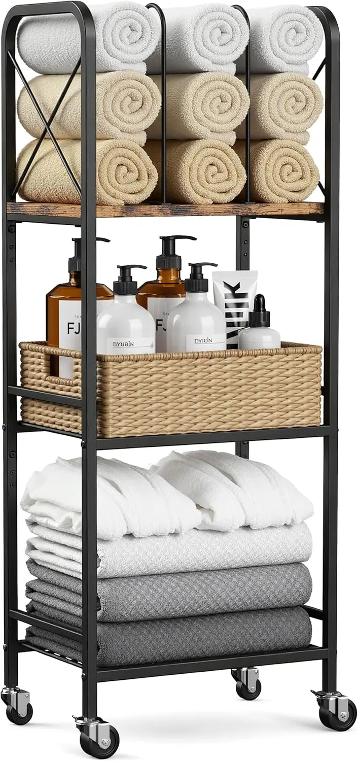 

3-Tier Movable Towel Rack, Free-Standing Holder with M-Shaped Dividers for Bathroom and Pool
