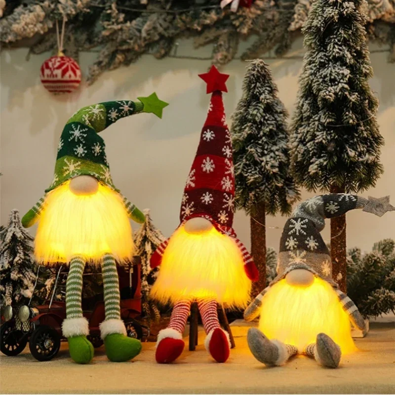 LED Christmas Gnome Faceless Doll Glowing Ornaments Night Light Merry Christmas Home Holiday Decoration Child New Year Xmas Gift