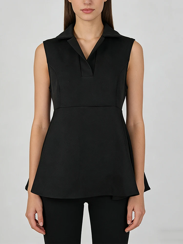 

Sleeveless Blouse for Women Summer Casual Lapel Vest Top Solid Color Black Loose Fit Office Wear Strap Tank Shirt Female Tops