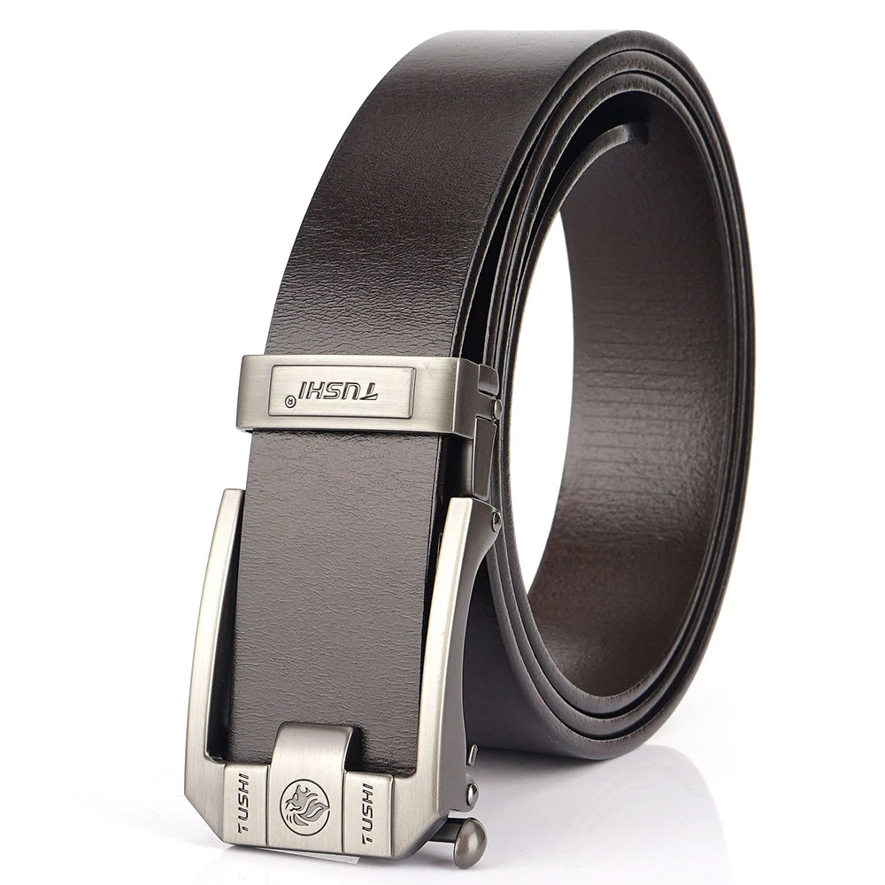 XUHU Men Leather Belt Metal Automatic Buckle Brand High Quality Luxury Belts for Men Famous Work Business Black Cowskin Strap