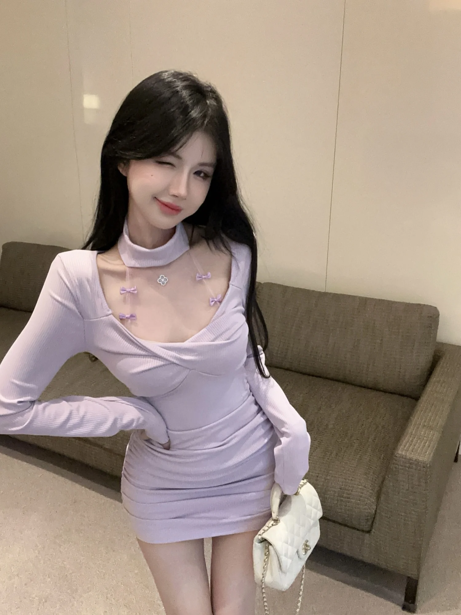 

Фиолетовый вязаный накид Dr, женская осенне-зимняя сексуальная юбка ort Me, базовый слой, внутренняя одежда Dr ter Ne Bodycon