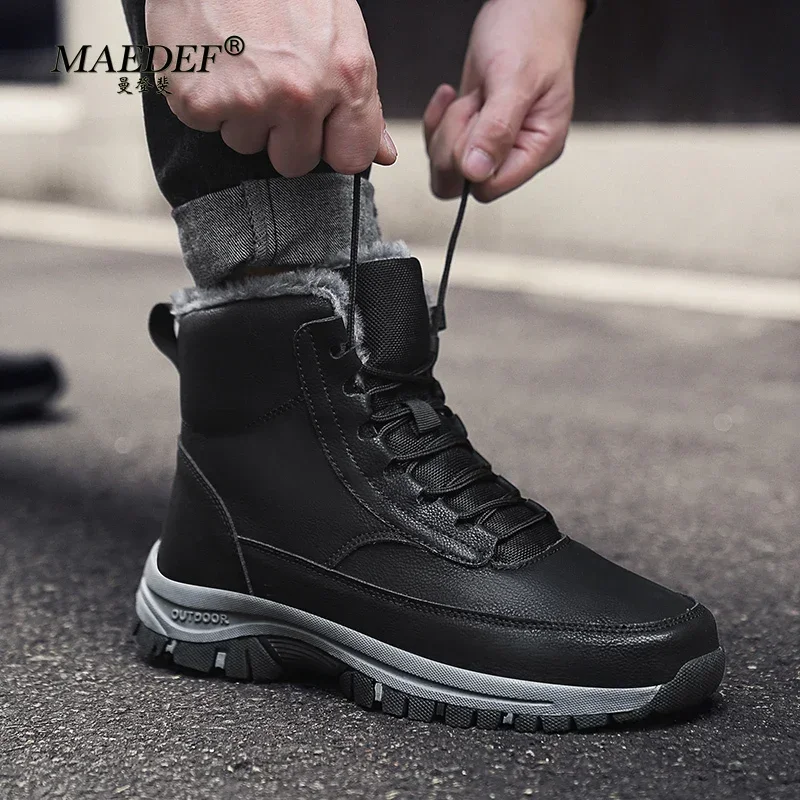 MAEDEF Super Warm Winter Boots Outdoor Hiking Men Boots Snow Antiskid Waterproof Boots Men's Shoes Winter High Top Cotton Shoes