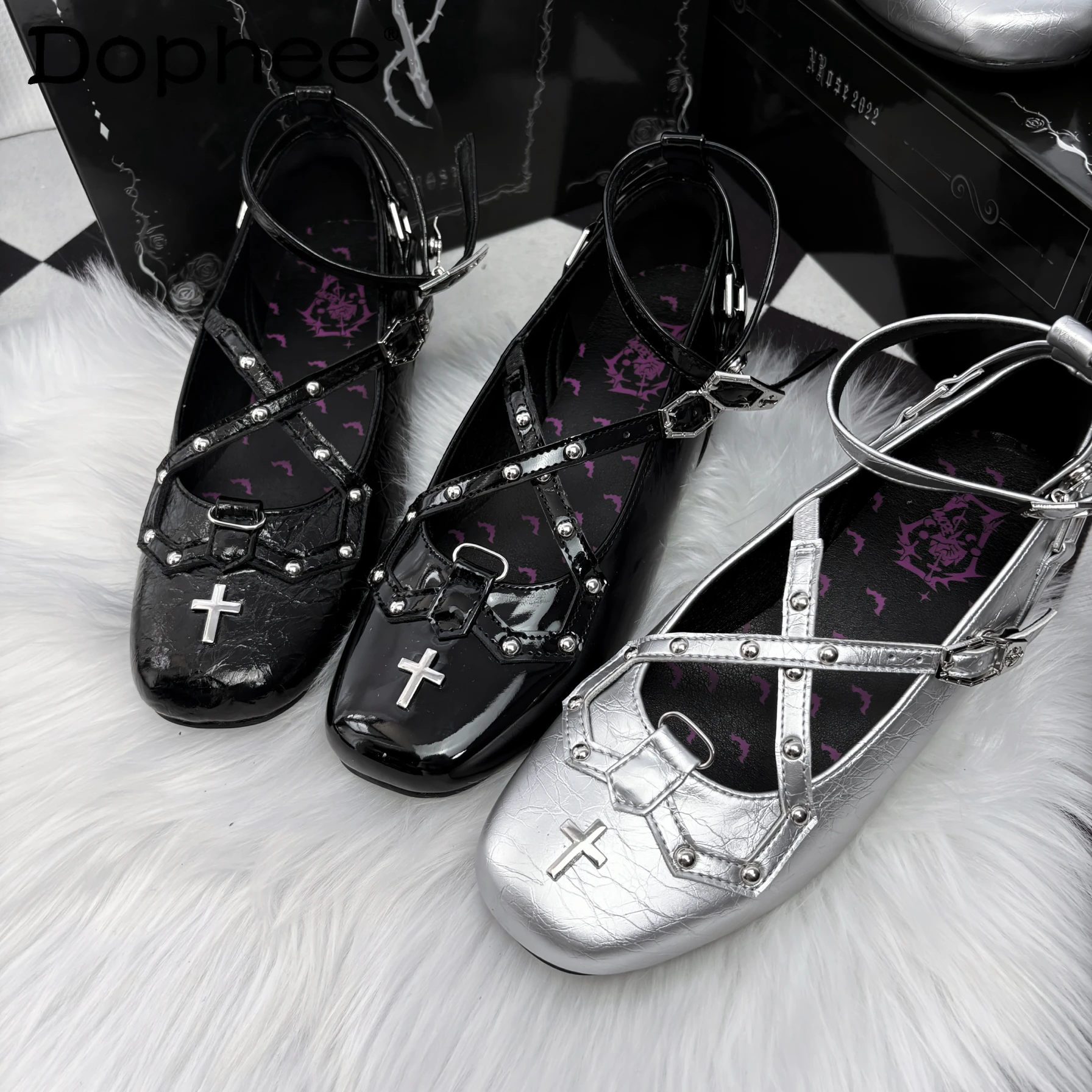 

Subculture Punk Black Low Heel Pumps Spring and Autumn Women's Fashion Leather Shoes Lady Ballet Style Elegant Mary Jane Shoes