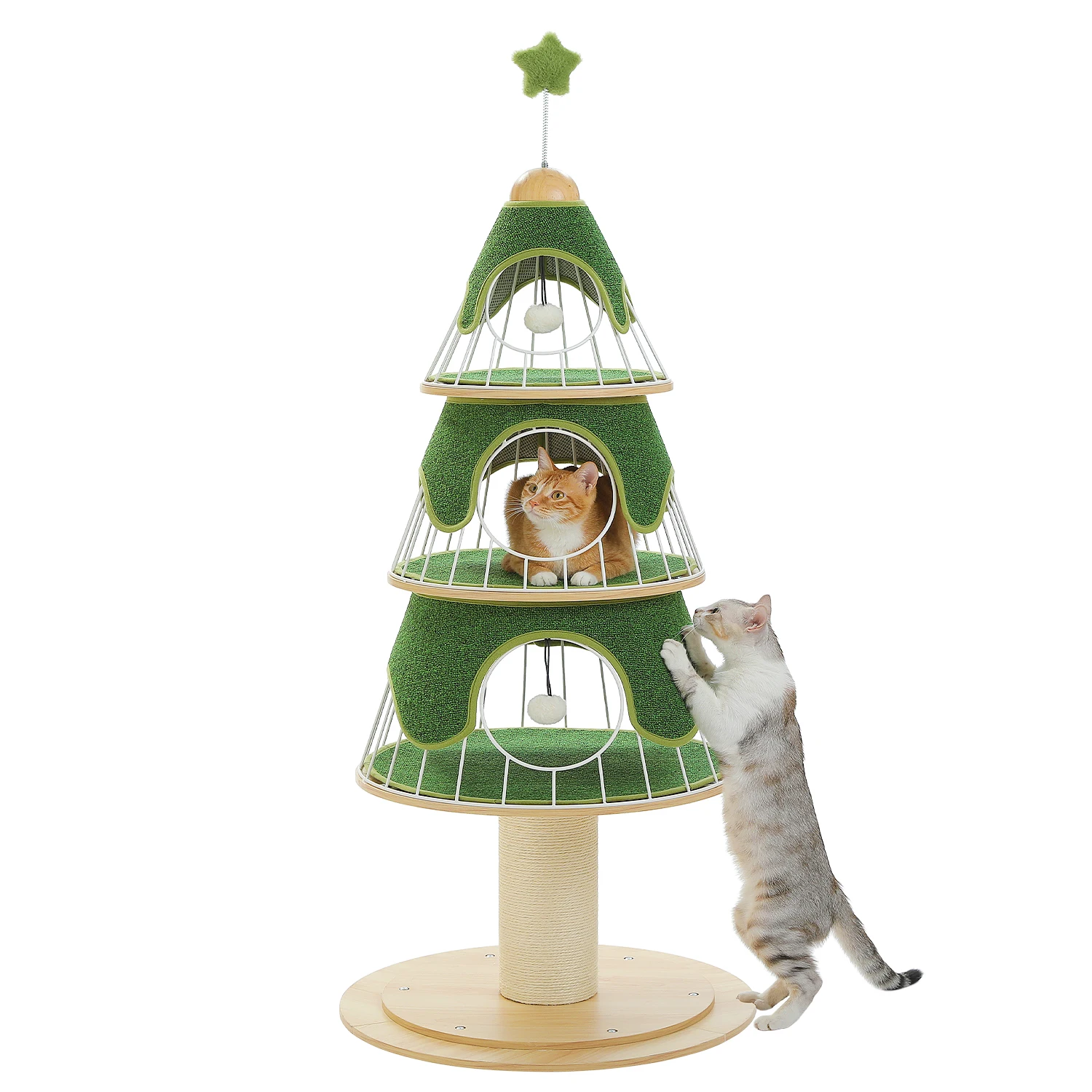 Weihnachts-Katzenbaumturm mit rot-grünem Eigentumswohnung, mehrstufiger Katzenturm mit Sisal-Kratzbäumen, Katzenmöbel für Hauskatzen – Detail 11