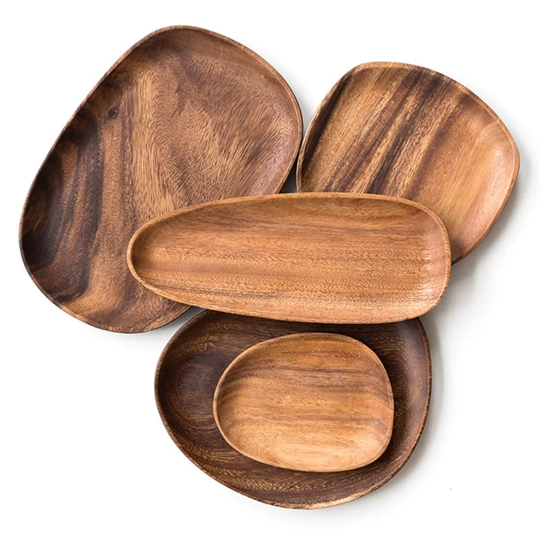 Whole Wood Lovesickness Wood Irregular Oval Solid Wood Pan Plate Fruit Dishes Saucer Tea Tray Dessert Dinner Plate Tableware Set