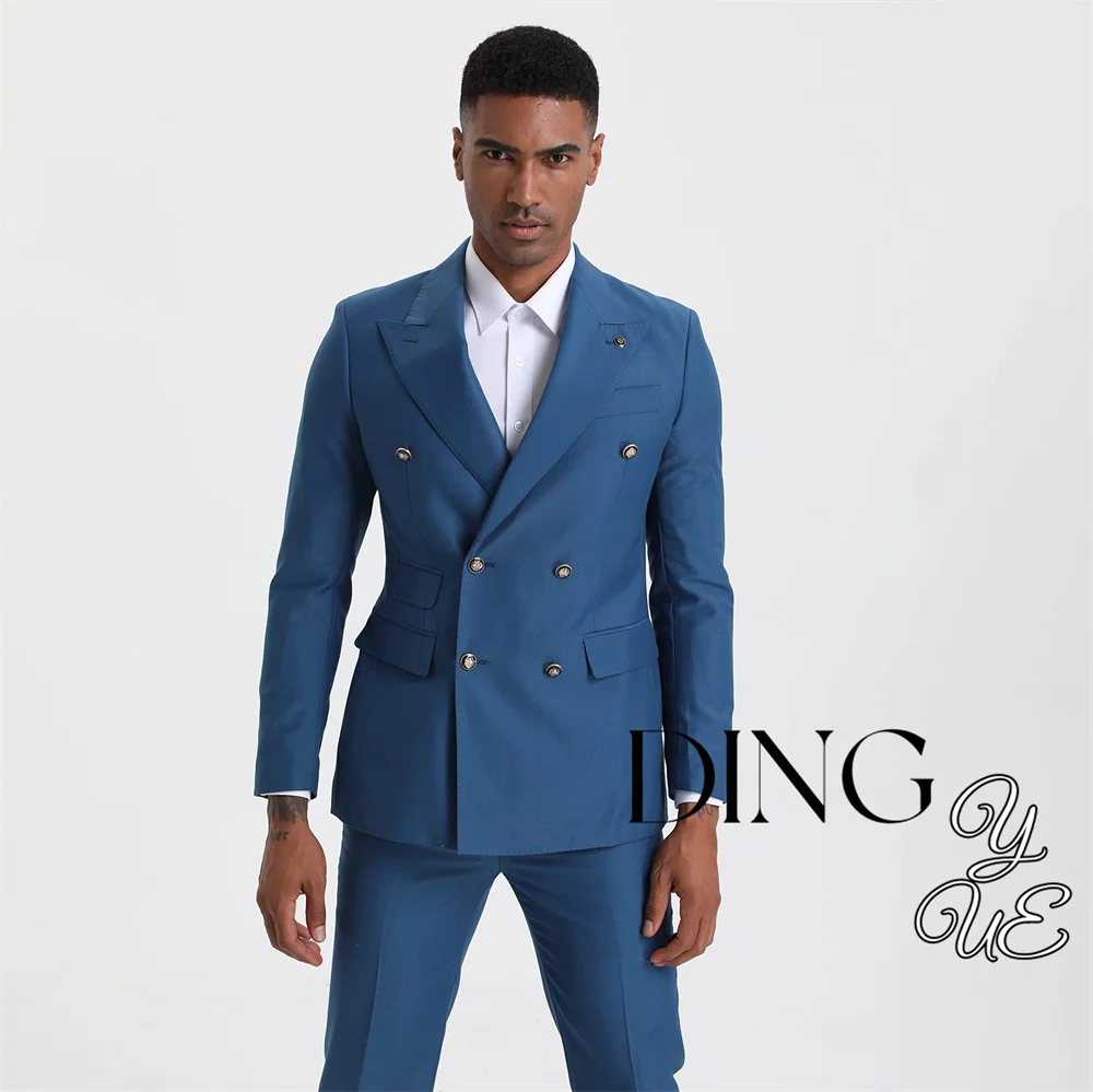 Men's Slim Fit 2 Piece Suit Double Breasted Business Wedding Prom Tuxedo Suits Blazer and Pants Set Costume Homme