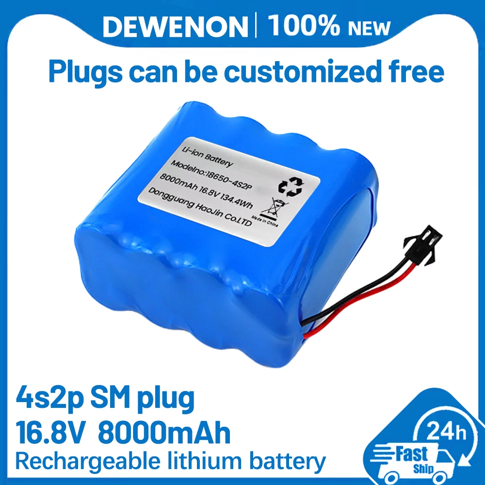 

14.8V16.8V 8000mah18650 Lithium Battery Pack 4S2P LED Night Fishing Lamp Heater Miner's Lamp Amplifier Battery