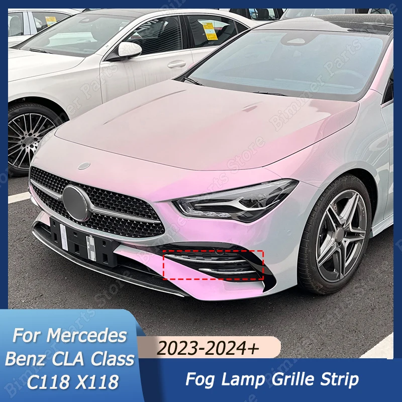 ABS Car Front Fog Light Lamp Strips Air Intake Grille Cover Trim For Mercedes Benz CLA Class C118 X118 2023-2024+ AMG Facelift