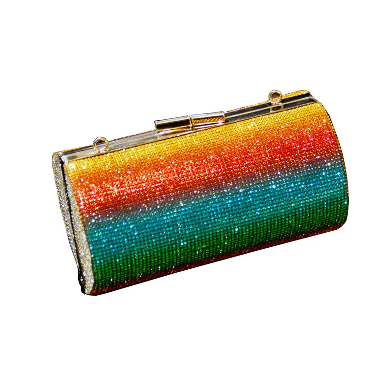 

Rainbow bag Rhinestone Dinner Bag Diagonal Crossbody Bag Women's Color Diamond Inlaid Cylindrical Shoulder Bag Banquet Bag