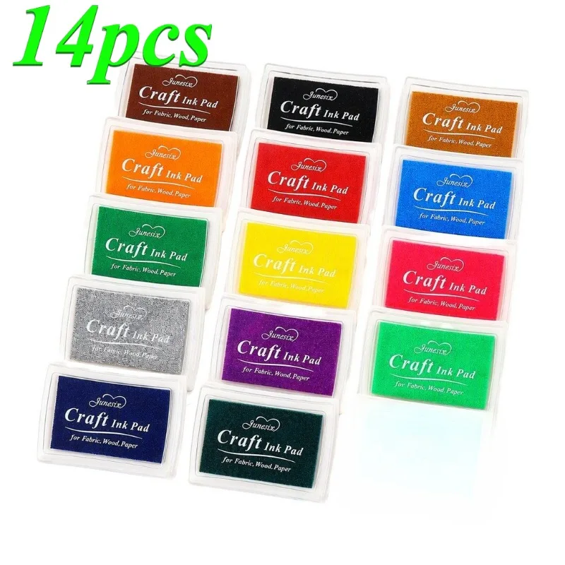 14-color DIY multifunctional craft ink pad set, perfect for DIY craft lovers, journal enthusiasts, kids' creative painting, and office stamp users. Great for making greeting cards, fabric crafts, and wooden crafts.