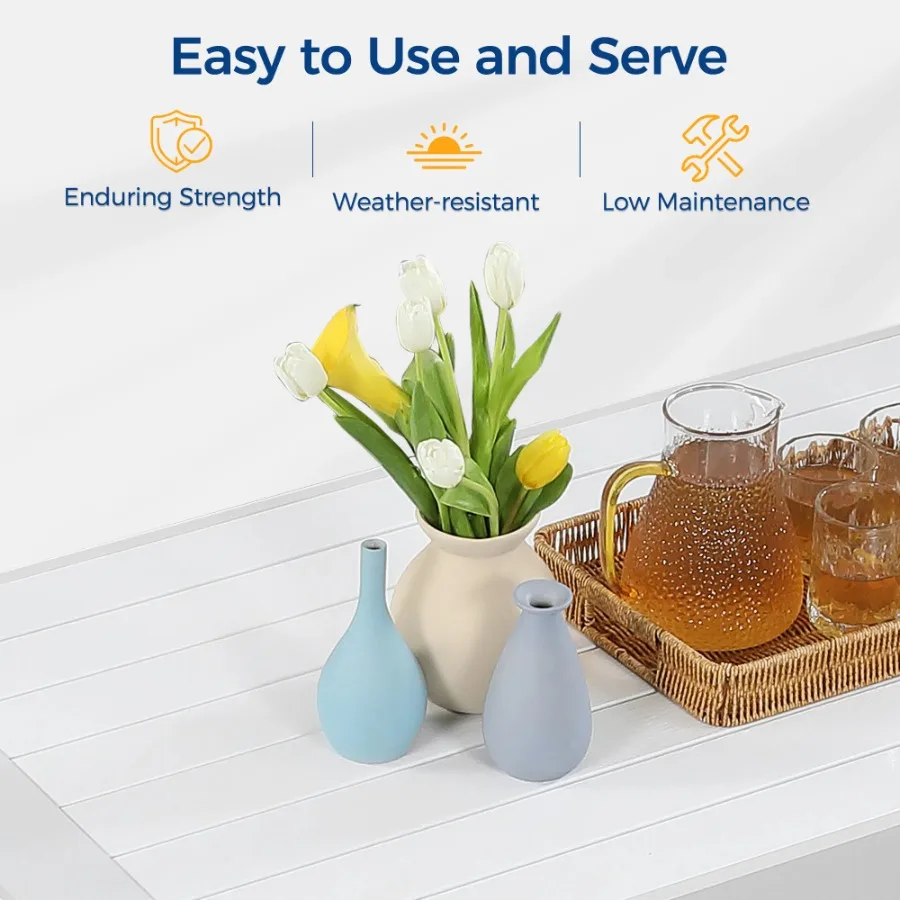 All-Weather Aluminum Outdoor Coffee Table Modern Rectangle Patio Table White