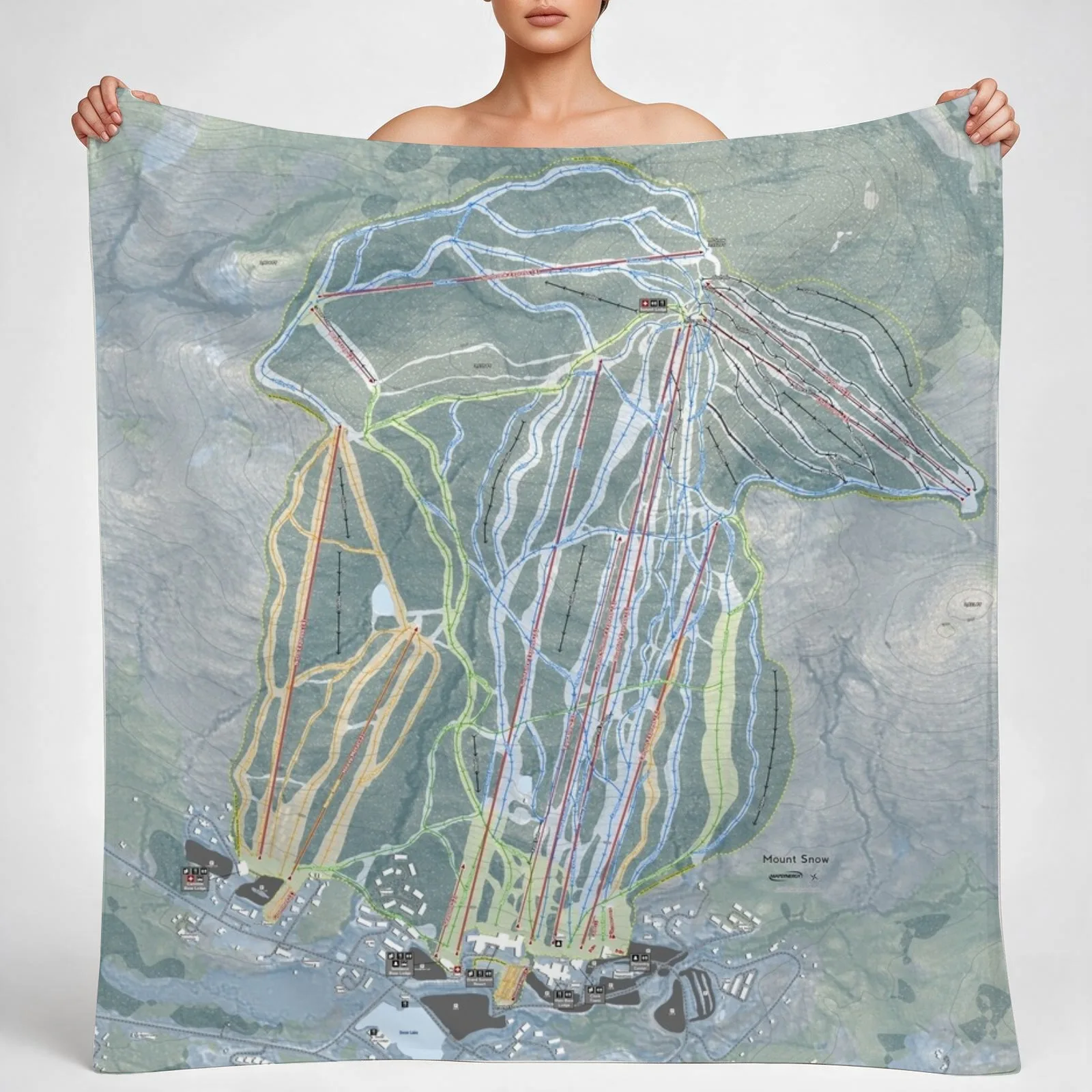Mount Snow Resort Trail Map Throw Blanket couch cozy soft plush fuzzy picnic outdoor blanket