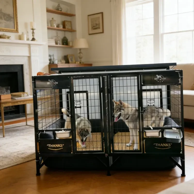 for Luxury Modern Heated Wooden Pet Villa with Dual Thermostat Embedded Door Cleaning Door Partition PC Pet Entrance for
