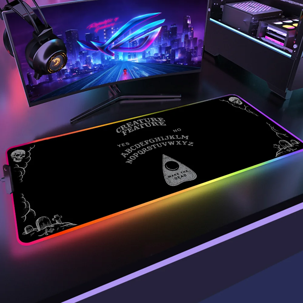 

RGB Mousepad Ouija Board Gothic Gamer Mouse Mats Luminous Backlight Keyboard LED Desk Pad With Wire Gaming Accessory Pc Cabinet