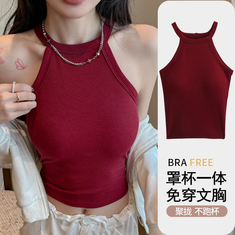 Sexy Spicy Girl Style Vest Women's Summer New Base Shirt Outerwear with Chest Pad Hanging Neck Strap Beautiful Back Workwear