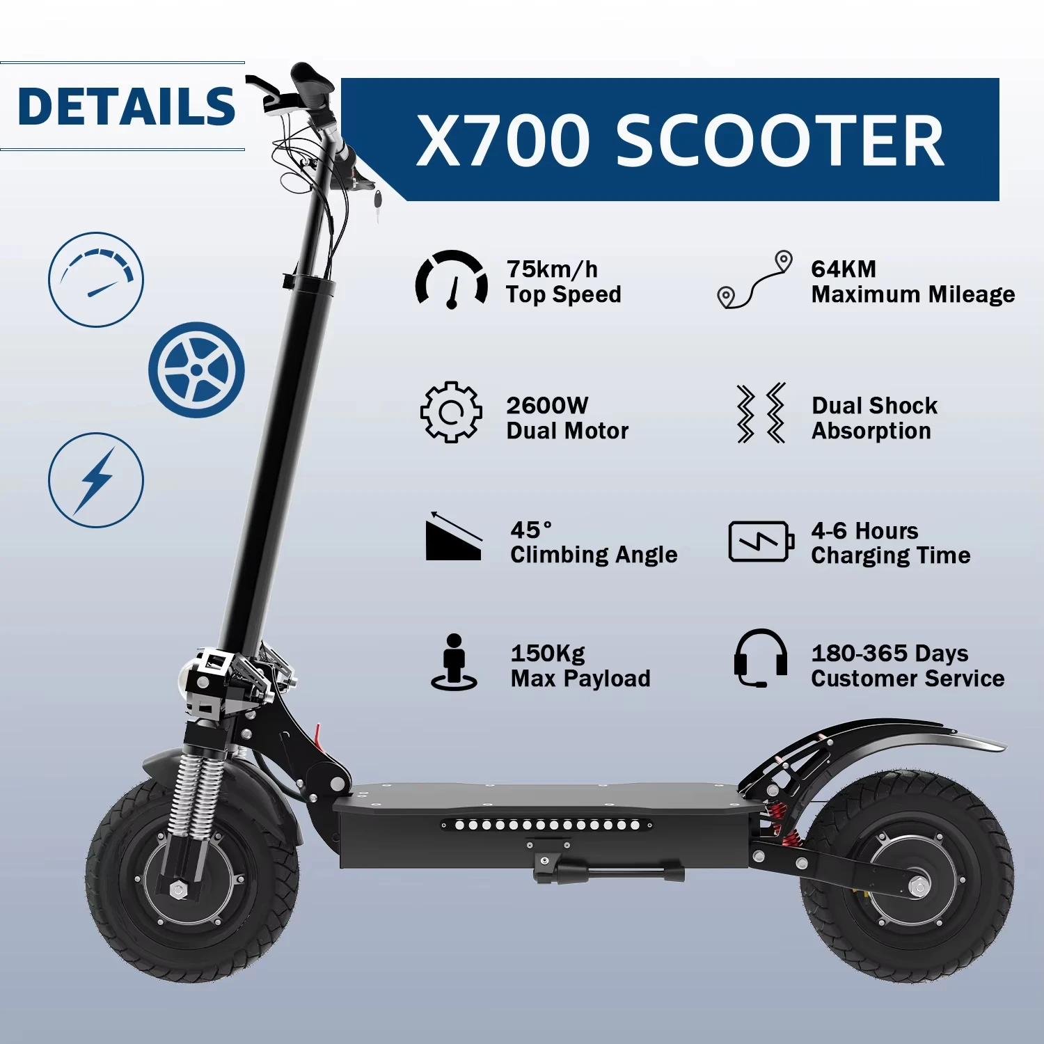 Electric Scooter 75KM/H Top Speed E Scooter 2600W Dual Motor Trotinette Electrique Adulte Double Shock Absorbers